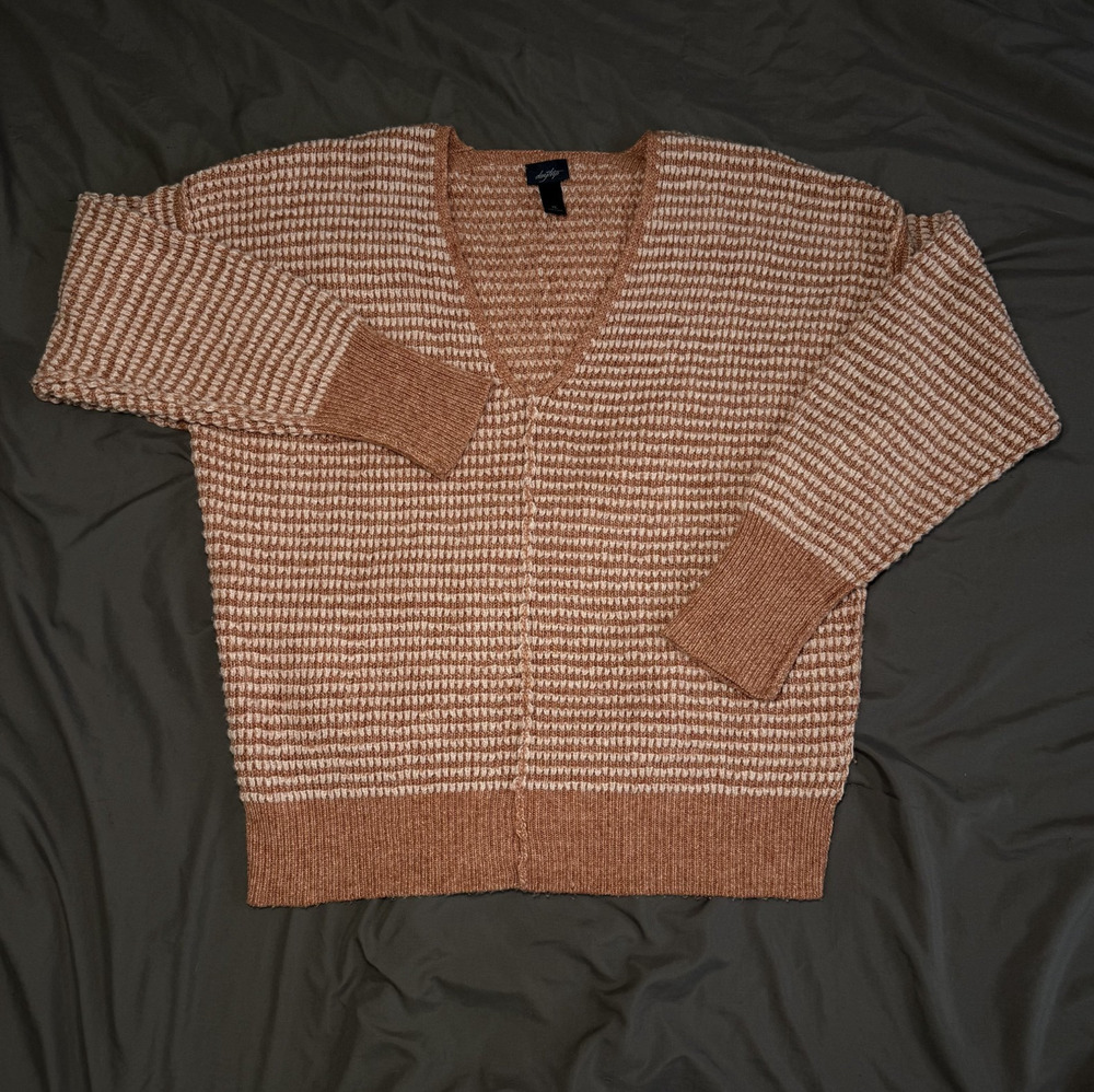 Daytrip by Buckle Women's XL Striped V Neck Sweater Rust Cream Knit Wool Blend